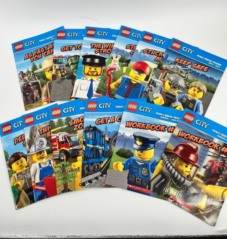 LEGO City Phonics Reading Program 2023 Set 10 Books 2 Workbooks Scholastic Box