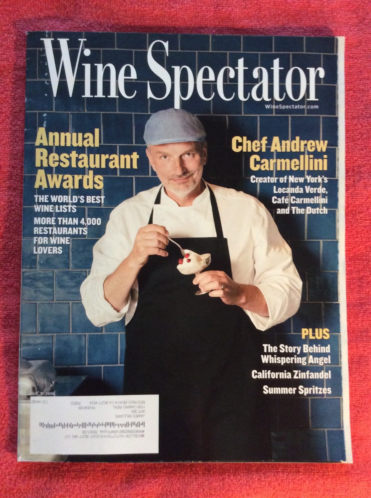 WINE SPECTATOR AUGUST 31 2026 ANNUAL RESTAURANT AWARDS CHEF ANDREW CARMELINI