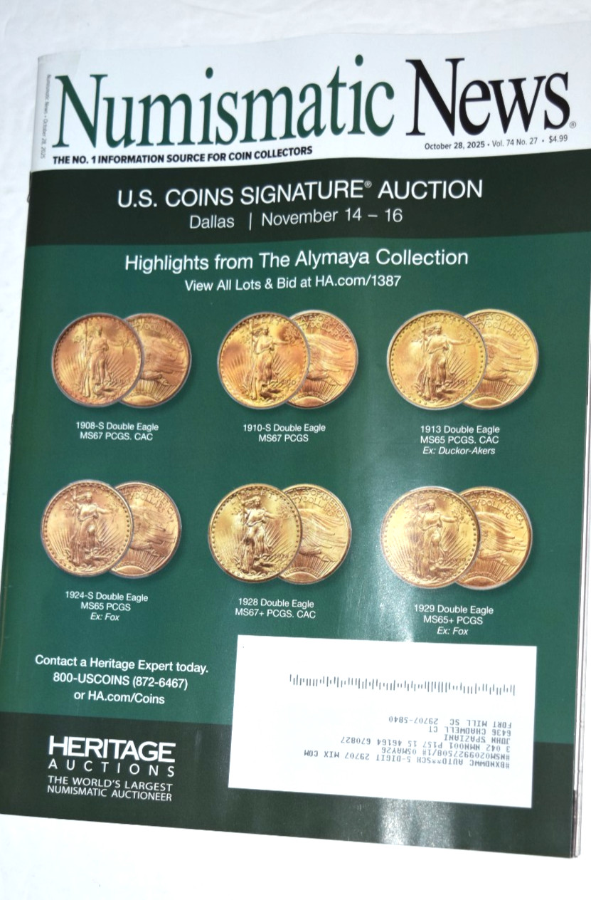 NUMISMATIC NEWS, “US Coins Signature Auction” 10-28-2025, 100 Pages, New