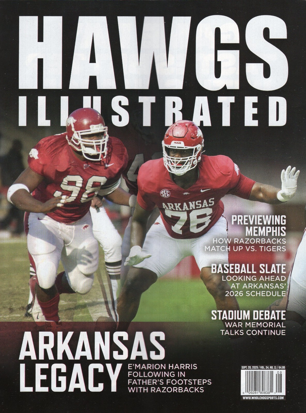 Hawgs Illustrated Magazine Arkansas Razorbacks Football E’Marion Harris 9/2025