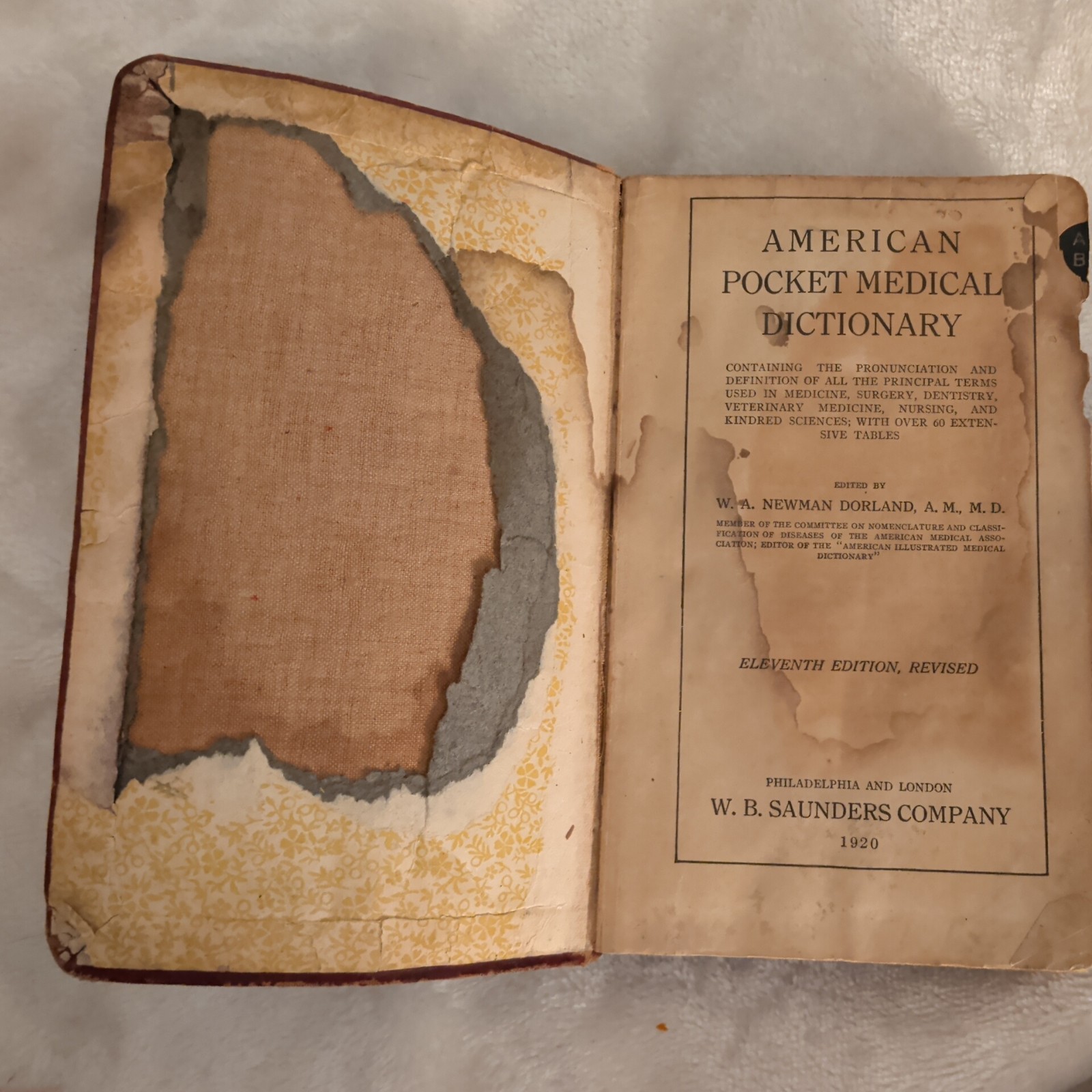 Vintage The American Pocket Medical Dictionary 11th Edition 1920 Dorland