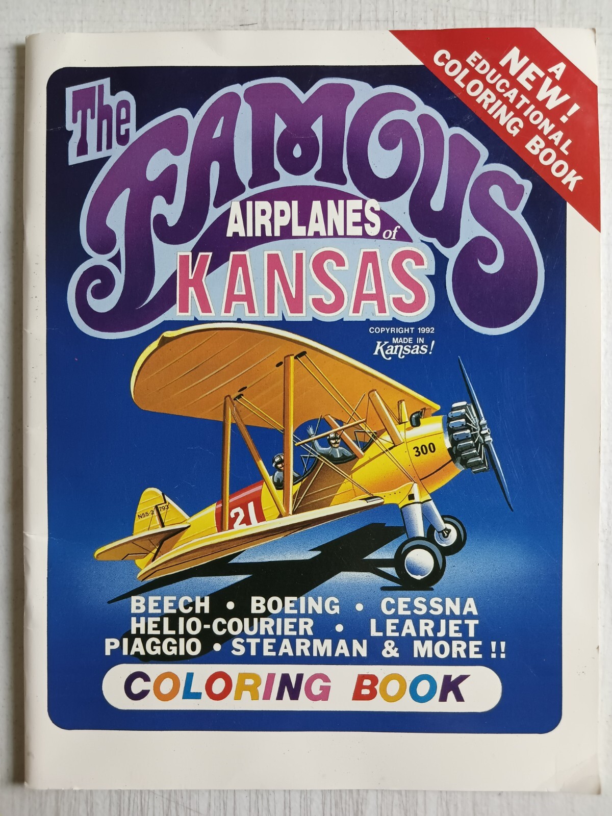 The Famous Airplanes of Kansas Coloring Book With World War II Stearman Biplane